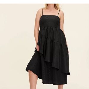 Kate Spade Target Black Tiered Midi Dress Large Flowy Ruffle Strappy Fit & Flare